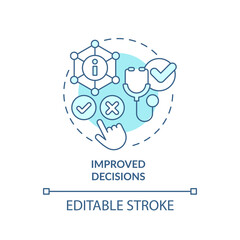 2D editable blue icon improved decisions concept, isolated monochromatic vector, health interoperability resources thin line illustration.