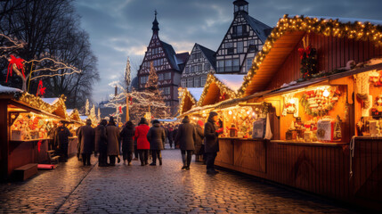 bustling christmas market in an old city