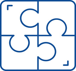 Puzzle Icon In Blue Thin Line.