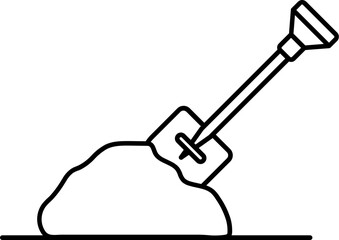Illustration of Shovel with Soil Icon in Line Art.