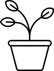 Plant Pot Icon In Black Line Art.