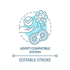 2D editable blue icon adopt compatible systems concept, isolated monochromatic vector, health interoperability resources thin line illustration.