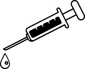 Thin line Syringe with Drop icon on white background.
