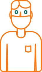 Illustration of Man Wearing Medical Mask icon in orange line art.