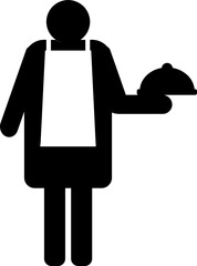 Wsvgter holding serving food tray icon in b&w color.