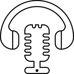 Microphone With Headphone Icon In Line Art.