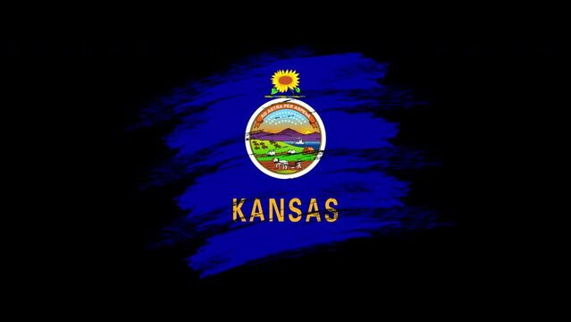 4K Paint Brush Kansas Flag with Alpha Channel. Waving Brushed Kansan Banner. Transparent Background Texture Fabric Pattern High Detail.