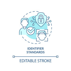 2D editable blue icon identifier standards concept, isolated monochromatic vector, health interoperability resources thin line illustration.