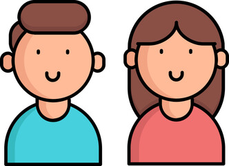 Young Boy And Girl Or Couple Icon In Flat Style.