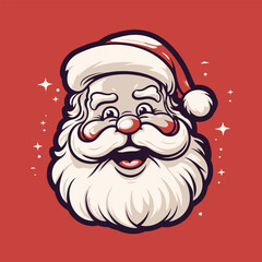 Santa Claus face with red hat and white beard. Vector illustration.