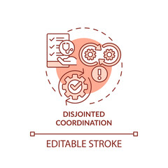 2D editable red icon disjointed coordination concept, isolated monochromatic vector, health interoperability resources thin line illustration.