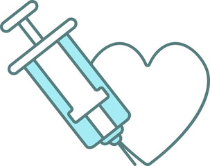 Heart With A Syringe Icon In Blue And White Color.