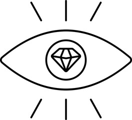Diamond Eye Icon In Black Line Art.