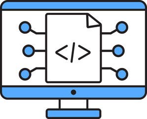 Blue And White Color Web Coding In Desktop Icon.