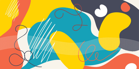 Fototapeta premium Creative doodle art header with different shapes and textures. Collage. Vector illustration