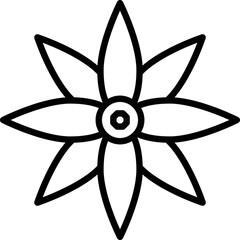 Black Line Art Flower Icon in Flat Style.