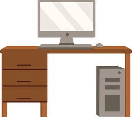Isolated Computer Desk Icon In Gray And Brown Color.