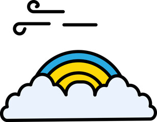 Blue And Yellow Color Rainbow Cloud Icon Or Symbol.