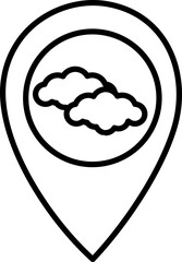 Cloud Location Pin Icon In Stroke Style.
