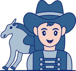 Cowgirl With Horse Icon In Blue And Peach Color.
