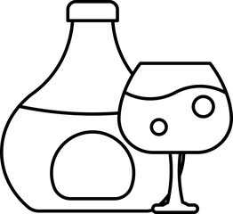 Isolated Brandy bottle With Glass Icon in Black Outline.
