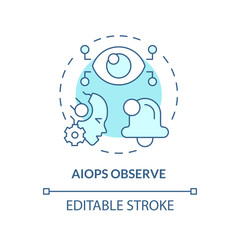 2D editable AI ops observe icon representing AI ops, isolated vector, blue thin line illustration.