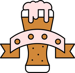 Brown and Pink Beer Glass with Blank Ribbon Icon.