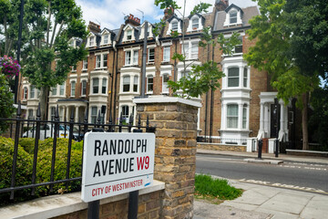 London- Randolph Avenue W9 - a street of large houses in upmarket residential area of Maida Vale 