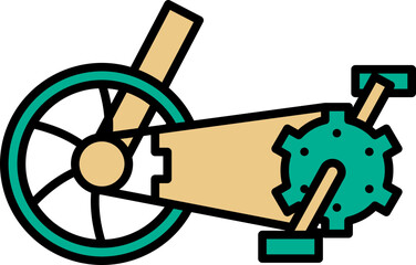 Cyan And White Color Bicycle Frame With Paddle Icon In Flat Style.