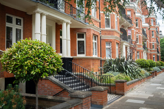 London- street of typical red brick terraced houses in Maida vale 