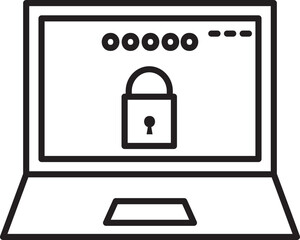 Login Password In Laptop Icon In Black Line Art.