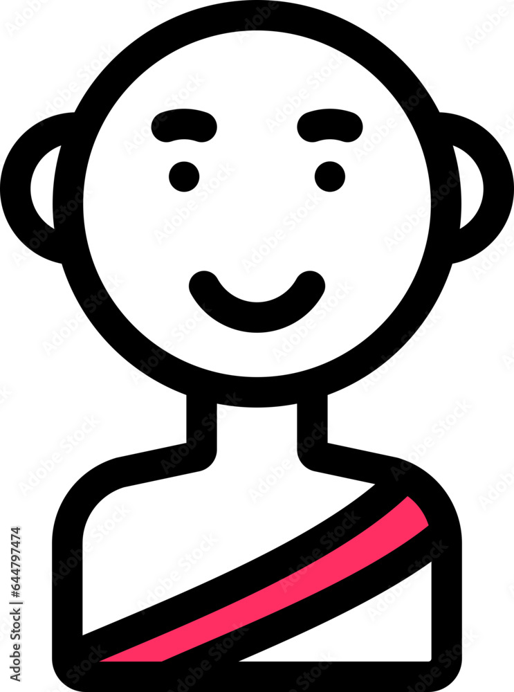 Sticker Monk Character Icon In White And Pink Color.