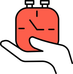 Hand Holding Stopwatch Icon In Red And White Color.