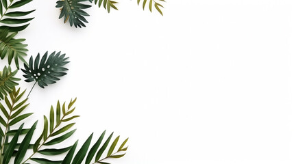 tropical green leaves on white background with space to insert. Generative Ai