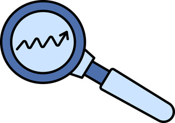 Illustration Of Searching Analysis Icon In Blue Color.