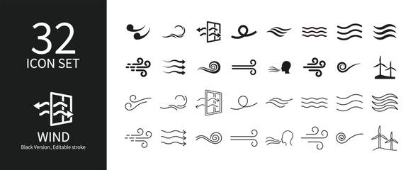 Icon set related to wind and ventilation