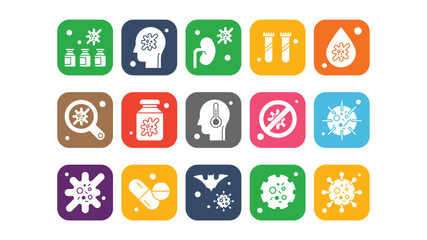 Virus and bacteria icons. Vector illustrations
