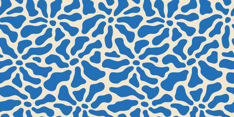 Abstract flower art shape seamless pattern. Trendy contemporary floral cutout background illustration. Natural organic plant leaves artwork wallpaper print. Vintage botanical spring texture.