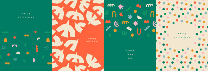 Merry Christmas vintage greeting card cartoon collection. Funny xmas party invitation template set. Retro hand drawn doodle winter holiday poster bundle.