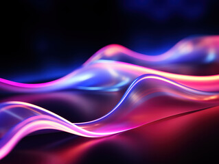 Abstract futuristic background with pink blue glowing neon moving high speed wave lines. Generative Ai
