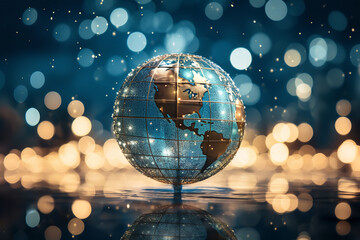  A shimmering globe symbolizes the unity of worldwide New Year's traditions, capturing the shared spirit of celebration and hope - obrazy, fototapety, plakaty