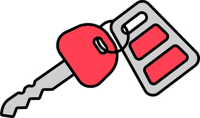 Key with Keychain Icon In Red And Grey Color.