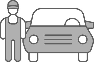 Car With Mechanic Icon In White And Gray Color.