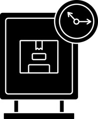 Parcel Billboard And Clock Icon In Black And White Color.