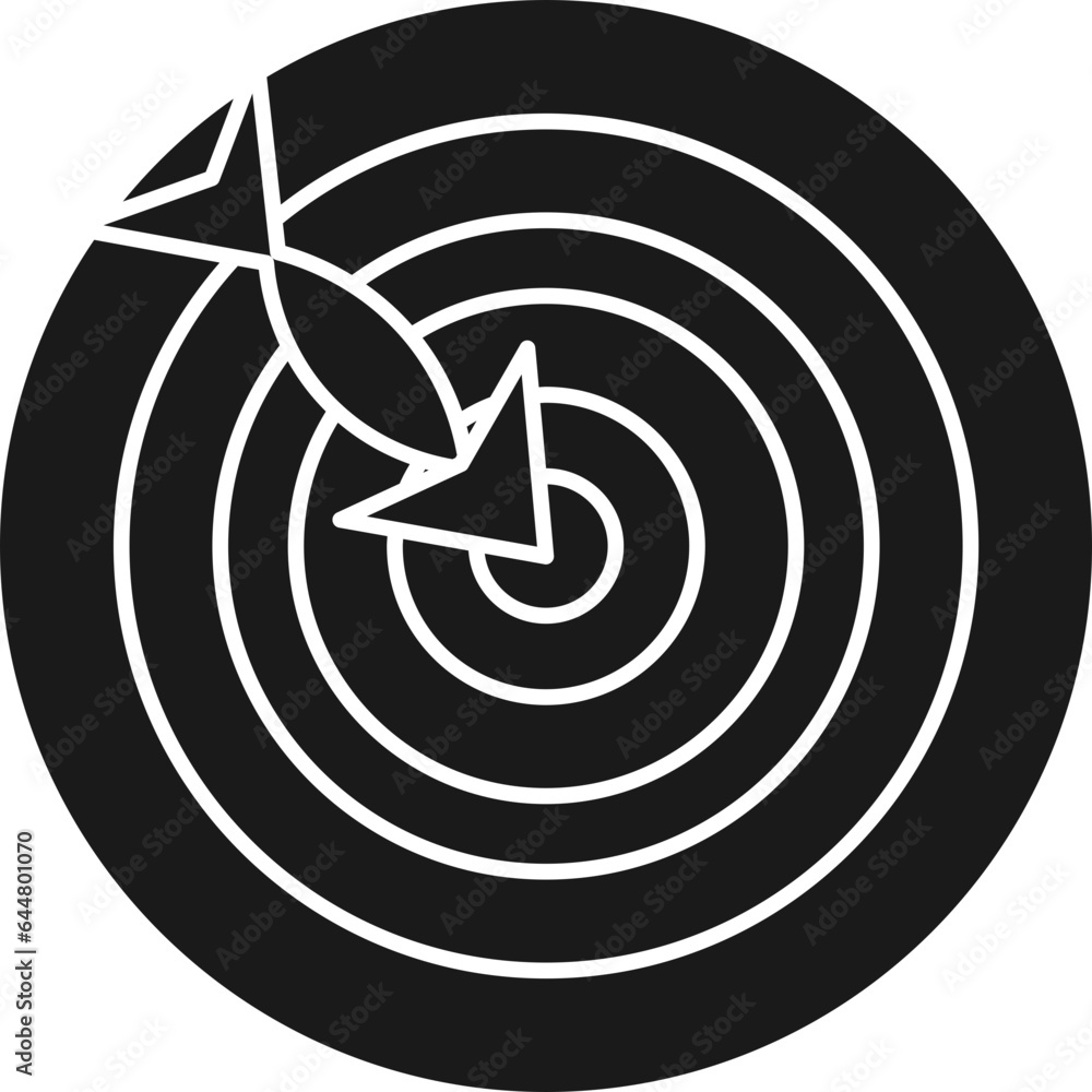Poster dartboard or target icon in b&w color.