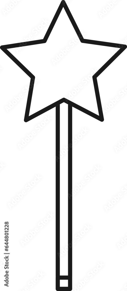 Sticker Magic Wand Icon In Black Line Art.