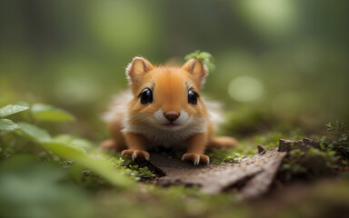 Closeup of a cute tiny on the forest AI Generated.