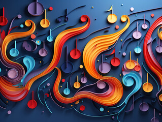Paper cut craft style Creative music background, Musical abstract illustration. Generative Ai