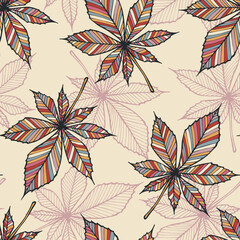 Autumn seamless pattern with abstract chestnut leaves. Foliage print for fabric, package, wrapping, wall art.