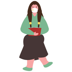 Woman Read A Book With Wear Safety Mask In Sitting Pose.